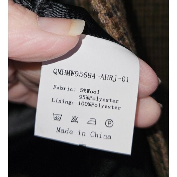 Chocolate Brown Wool Blend Tweed Houndstooth Blazer Jacket Suede Elbow Patches L - Picture 8 of 12